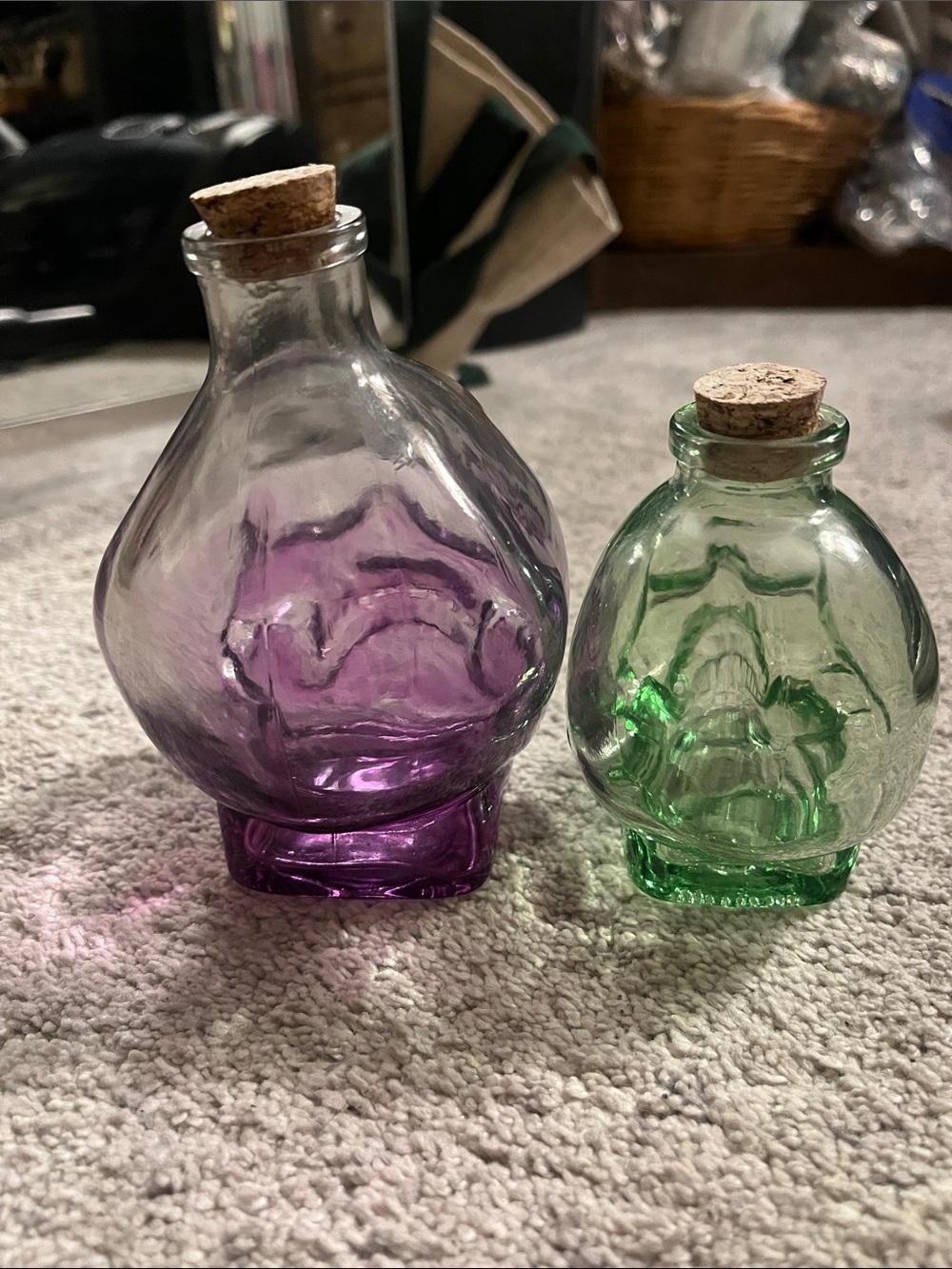 Glass Skull Bottle Set in Purple and Green - Decorative Home Accents - Picture 3 of 4